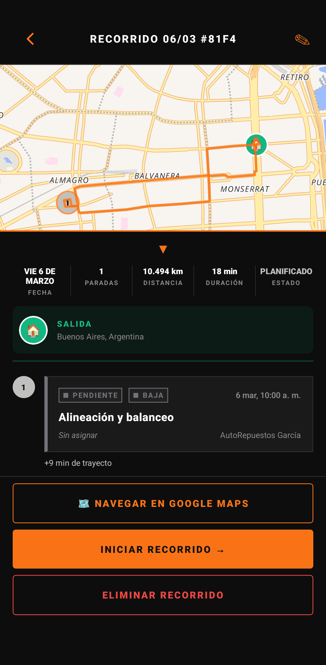 Ruta en ejecución — navegación en campo